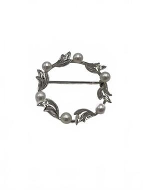 Sterling Sterling Silver Faux Pearl Abstract/Wreath Brooch